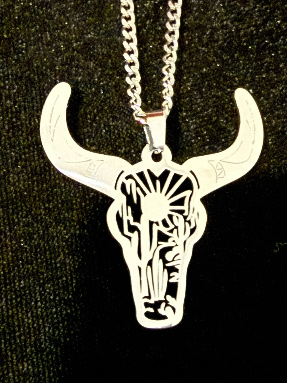 Silver Bull Skull Pendant Necklace